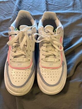 Nike Shadow White Sneakers with Pink and Blue Trim